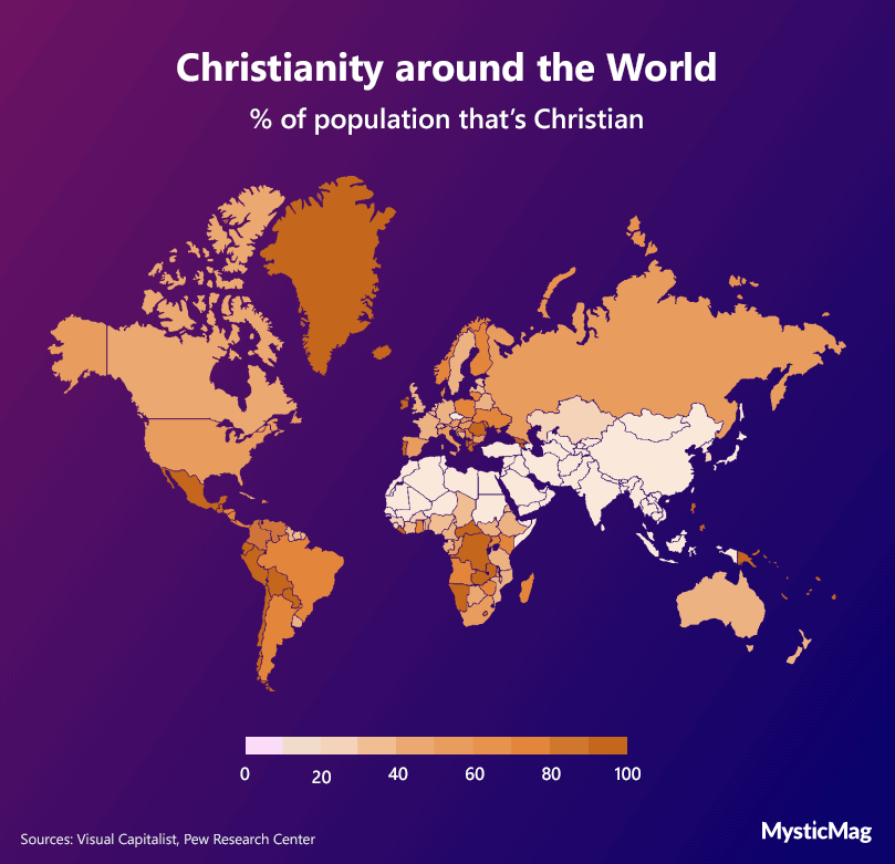 A world map showing each country's Christian population.