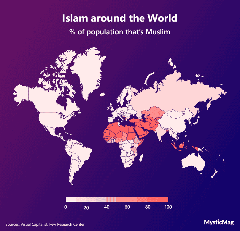 A world map showing each country's Muslim population.